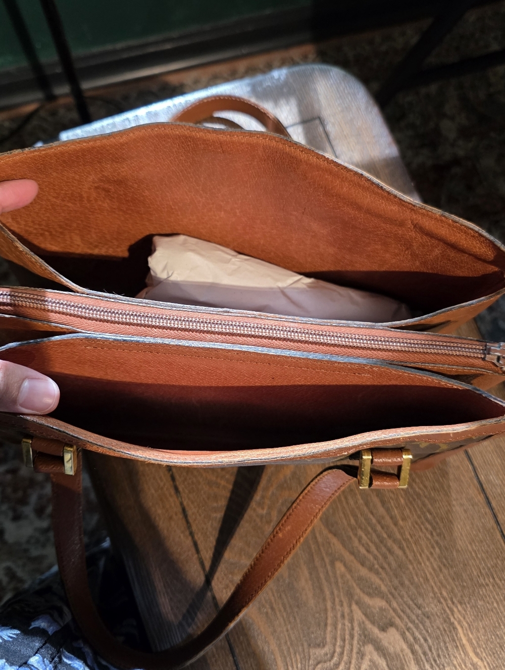 Louis Vuitton Brown Monogram Canvas Tote with Tan Leather Trim - Picture 6 of 7